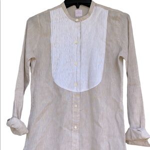 Ann Mashburn tan & white linen button down shirt linen Size extra small